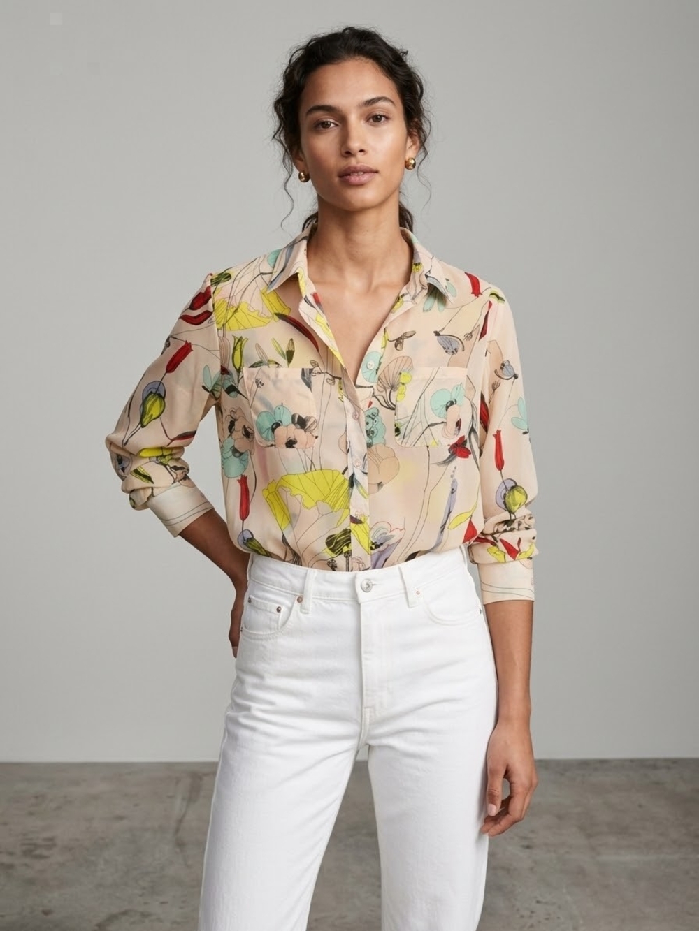 💛 H&M. Colorful Floral Blouse. Size M